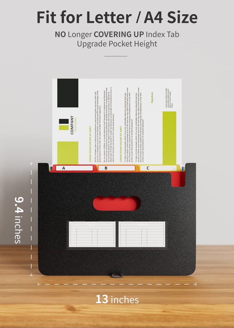 ABC life 26 Pockets Expanding File Folder, Letter A4 Accordion File Organizer, 3 Tab File Folder, Portable Monthly Paper Bill Tax Receipt Organizer with Colorful A-Z Alphabetical Tabs - Black - Image 3